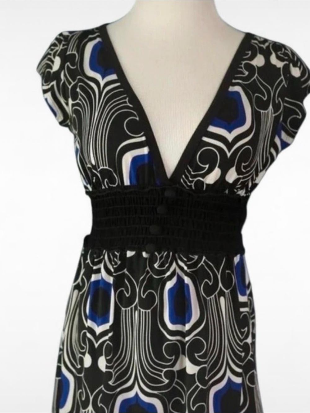 Black & Blue Printed V-Neck Empire Tunic